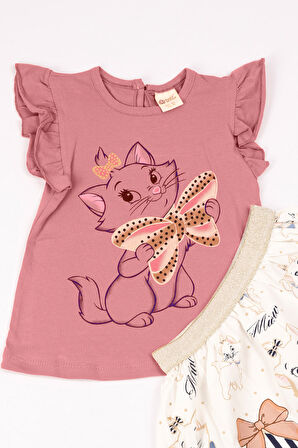 KIZ ÇOCUK TAKIM ETEKLİ KEDİ BASKILI KOL DETAYLI A66