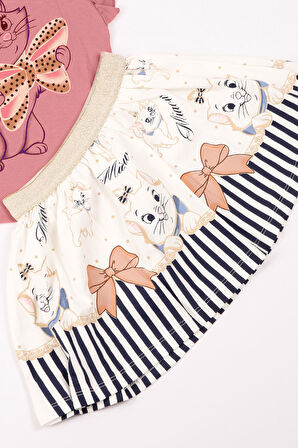 KIZ ÇOCUK TAKIM ETEKLİ KEDİ BASKILI KOL DETAYLI A66