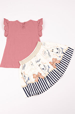 KIZ ÇOCUK TAKIM ETEKLİ KEDİ BASKILI KOL DETAYLI A66