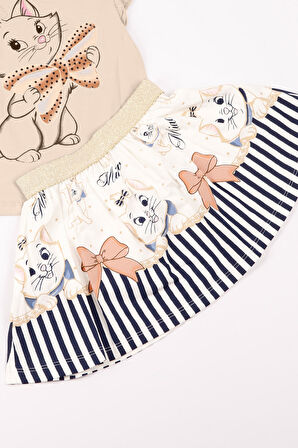 KIZ ÇOCUK TAKIM ETEKLİ KEDİ BASKILI KOL DETAYLI A66