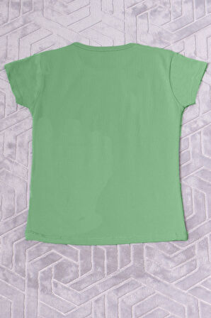 KIZ ÇOCUK TSHİRT PAPATYA BASKILI BİSİKLET YAKA D26