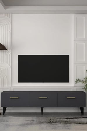 Cavello Tv Sehpası Ünitesi Tv Ünitesi 180 cm Antrasit - Altın