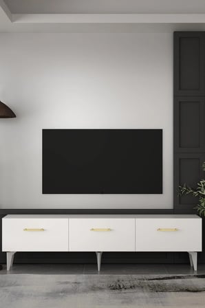 Cavello Tv Sehpası Ünitesi Tv Ünitesi 180 cm Beyaz - Altın