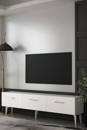 Cavello Tv Sehpası Ünitesi Tv Ünitesi 180 cm Beyaz - Gümüş