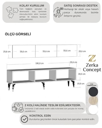 Cavello Tv Sehpası Ünitesi Tv Ünitesi 180 cm Beyaz - Gümüş