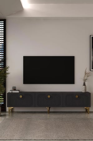 Belmonte  Lazer Desen Tv Sehpası Tv Ünitesi 180 cm Antrasit - Altın