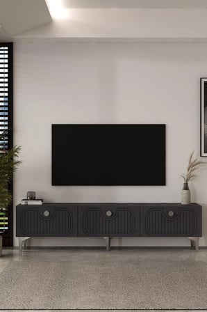 Belmonte  Lazer Desen Tv Sehpası Tv Ünitesi 180 cm Antrasit - Gümüş