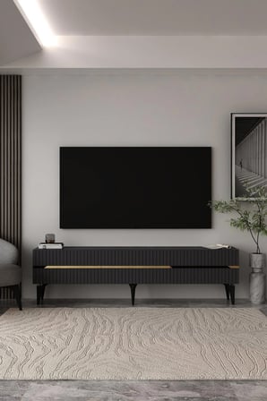 Norelia  Tv Sehpası Ünitesi Tv Ünitesi 180 cm Antrasit - Altın