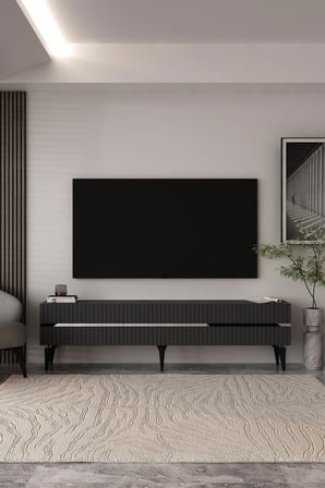 Norelia  Tv Sehpası Ünitesi Tv Ünitesi 180 cm Antrasit - Gümüş