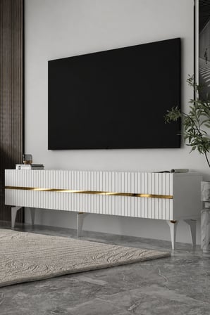 Norelia  Tv Sehpası Ünitesi Tv Ünitesi 180 cm Beyaz - Altın