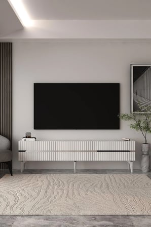 Norelia  Tv Sehpası Ünitesi Tv Ünitesi 180 cm Beyaz - Gümüş