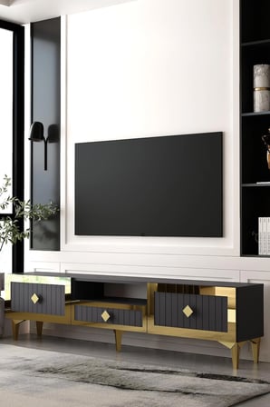 Serano Tv Sehpası Tv Ünitesi 180 cm Antrasit - Altın