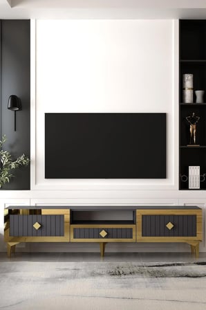 Serano Tv Sehpası Tv Ünitesi 180 cm Antrasit - Altın