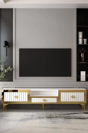 Serano Tv Sehpası Tv Ünitesi 180 cm Beyaz - Altın
