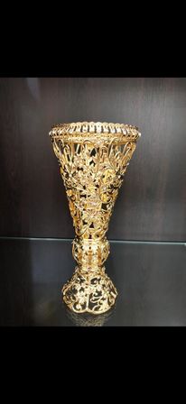Gold Metal Kristal Taşlı Metal Vazo 30cm LKM071