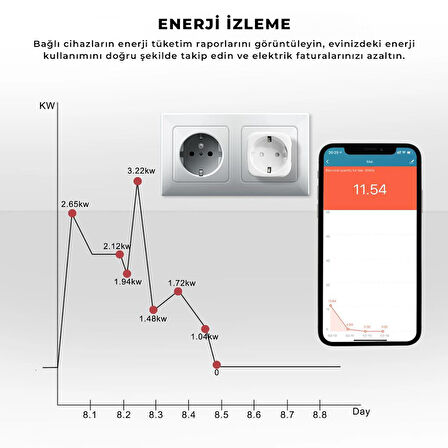 Wi-fi Kontrollü Akım Korumalı Akıllı Priz 16a Tuya & Smart Life Destekli