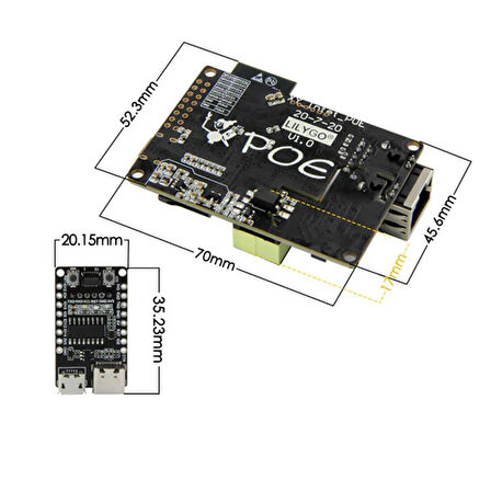 T-Internet-POE ESP32-WROOM LAN8720A Chip Ethernet Adaptörü ve Downloader Genişleme Kartı 