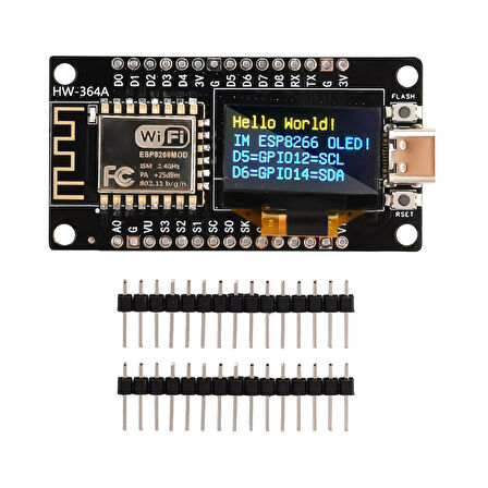 NodeMCU ESP8266 0.96 Inch OLED Ekran ile Birlikte Type-C Geliştirme Kartı