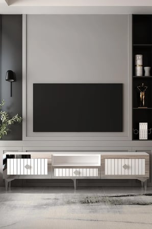 Serano Tv Sehpası Tv Ünitesi 180 cm Beyaz - Gümüş