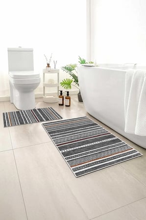 2 li Banyo Paspası, Yumuşak Banyo Halısı, Kaymaz Tabanlı, Yıkanabilir - 60x100 - 50 x60