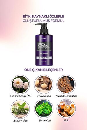 Protein Destekli Besleyici Saç Kremi Kundal Honey&Macadamia Protein Treatment 500ml (English Rose)