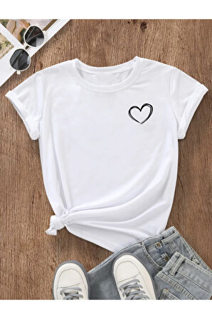 Unisex Hearts Baskılı Tasarım Tshirt