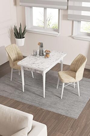 Rovena Lera Beyaz Mermer 70x110 Sabit Mdf Mutfak Masası Takımı 2 Adet Sandalye