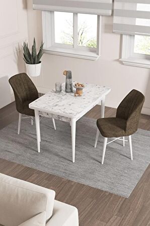 Rovena Lera Beyaz Mermer 70x110 Sabit Mdf Mutfak Masası Takımı 2 Adet Sandalye