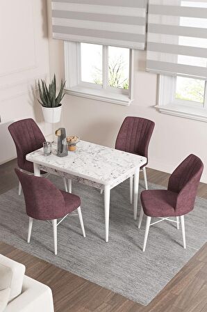Rovena Lera Beyaz Mermer 70x110 Sabit Mdf Mutfak Masası Takımı 4 Adet Sandalye
