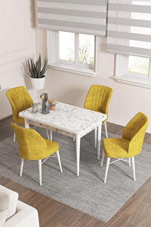 Rovena Lera Beyaz Mermer 70x110 Sabit Mdf Mutfak Masası Takımı 4 Adet Sandalye