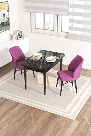 Rovena Lera Siyah Mermer 70x110 Sabit Mdf Mutfak Masası Takımı 2 Adet Sandalye