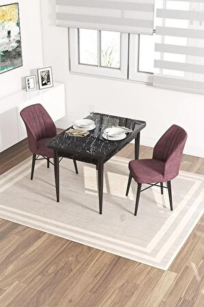 Rovena Lera Siyah Mermer 70x110 Sabit Mdf Mutfak Masası Takımı 2 Adet Sandalye