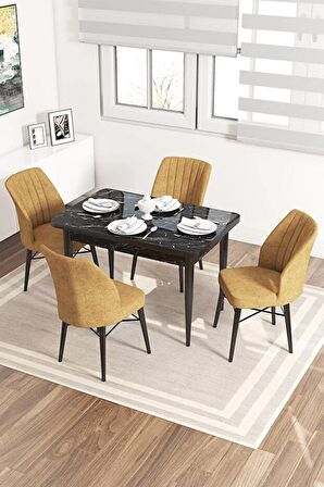 Rovena Lera Siyah Mermer 70x110 Sabit Mdf Mutfak Masası Takımı 4 Adet Sandalye
