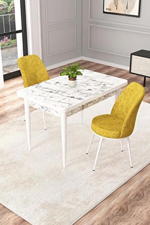 Rovena Duru Beyaz Mermer 70x110 Sabit Mdf Mutfak Masası Takımı 2 Adet Sandalye