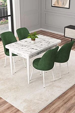 Rovena Duru Beyaz Mermer 70x110 Sabit Mdf Mutfak Masası Takımı 4 Adet Sandalye