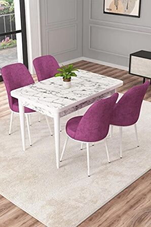 Rovena Duru Beyaz Mermer 70x110 Sabit Mdf Mutfak Masası Takımı 4 Adet Sandalye