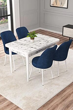Rovena Duru Beyaz Mermer 70x110 Sabit Mdf Mutfak Masası Takımı 4 Adet Sandalye