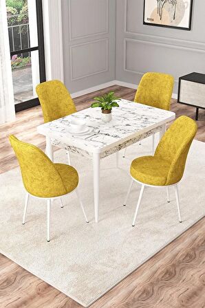 Rovena Duru Beyaz Mermer 70x110 Sabit Mdf Mutfak Masası Takımı 4 Adet Sandalye