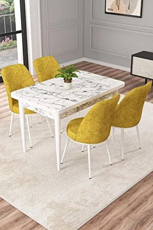 Rovena Duru Beyaz Mermer 70x110 Sabit Mdf Mutfak Masası Takımı 4 Adet Sandalye