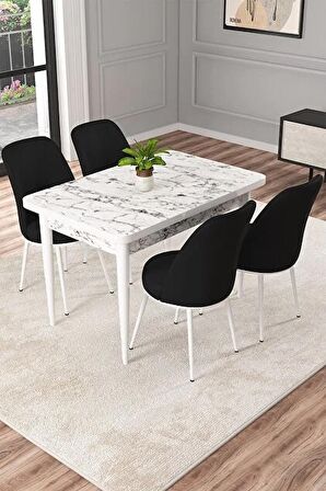 Rovena Duru Beyaz Mermer 70x110 Sabit Mdf Mutfak Masası Takımı 4 Adet Sandalye