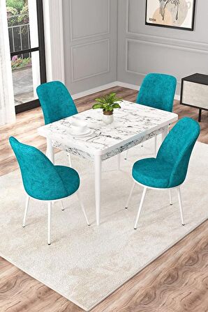 Rovena Duru Beyaz Mermer 70x110 Sabit Mdf Mutfak Masası Takımı 4 Adet Sandalye