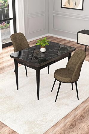 Rovena Duru Siyah Mermer 70x110 Sabit Mdf Mutfak Masası Takımı 2 Adet Sandalye