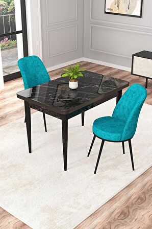 Rovena Duru Siyah Mermer 70x110 Sabit Mdf Mutfak Masası Takımı 2 Adet Sandalye
