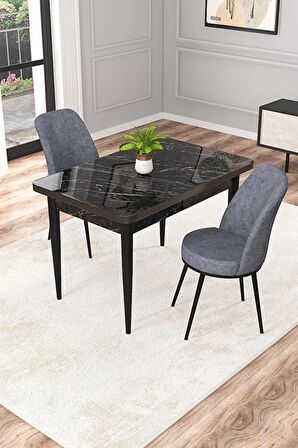Rovena Duru Siyah Mermer 70x110 Sabit Mdf Mutfak Masası Takımı 2 Adet Sandalye