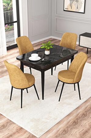 Rovena Duru Siyah Mermer 70x110 Sabit Mdf Mutfak Masası Takımı 4 Adet Sandalye