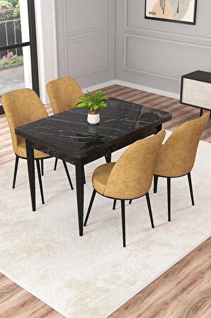 Rovena Duru Siyah Mermer 70x110 Sabit Mdf Mutfak Masası Takımı 4 Adet Sandalye