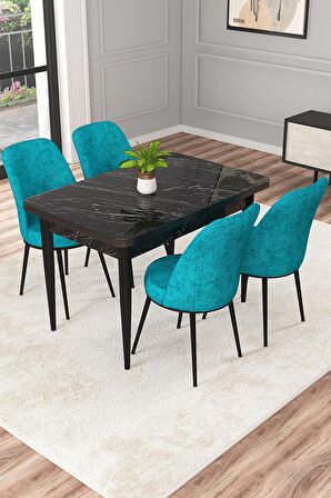 Rovena Duru Siyah Mermer 70x110 Sabit Mdf Mutfak Masası Takımı 4 Adet Sandalye