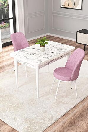 Rovena Raum Beyaz Mermer 70x110 Sabit Suntalam Mutfak Masası Takımı 2 Adet Sandalye
