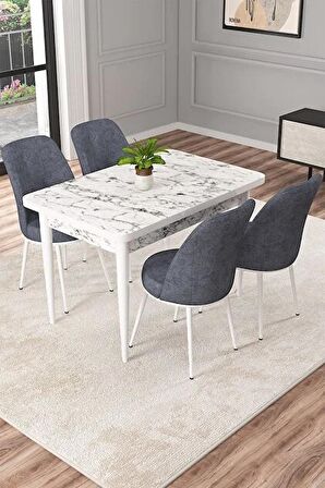 Rovena Raum Beyaz Mermer 70x110 Sabit Suntalam Mutfak Masası Takımı 4 Adet Sandalye