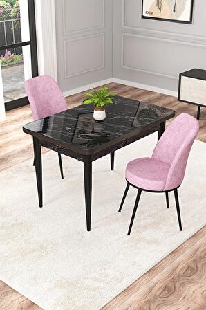 Rovena Raum Siyah Mermer 70x110 Sabit Suntalam Mutfak Masası Takımı 2 Adet Sandalye